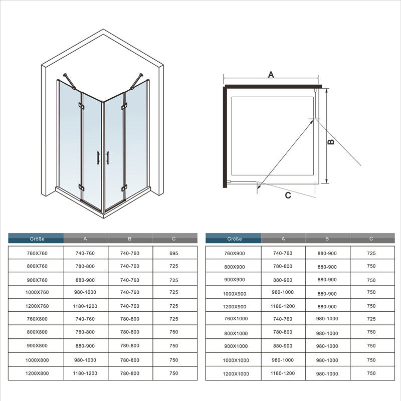 tvorcový sprchový kút s otočnými dverami, 6mm NANO sklo, chrómový profil a leštené hliníkové komponenty, rozmer od 76x76 cm do 120x120 cm