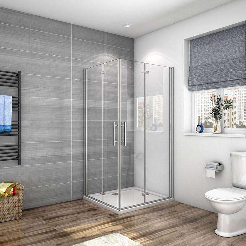 Sprchový kút 80x80 cm so štvorcovým dizajnom, zalamovacími dverami, čírym 6mm NANO sklom a chrómovým povrchom, ideálny pre moderné kúpeľne.