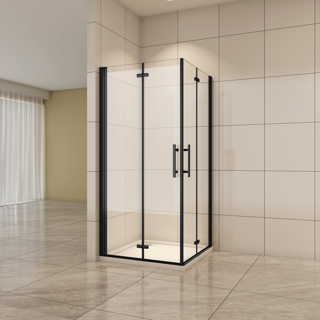 Sprchový kút štvorcový, sprchové dvere zalamovacie, čierne, veľkosť od 70-120cm, 6mm NANO sklo, Výška 195cm