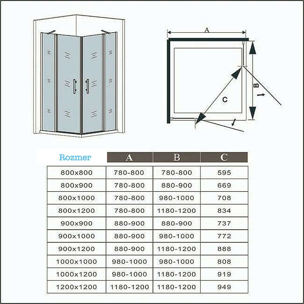 Sprchový kút štvorcový, sprchové dvere otočné, 6mm sklo NANO, Výška 195cm