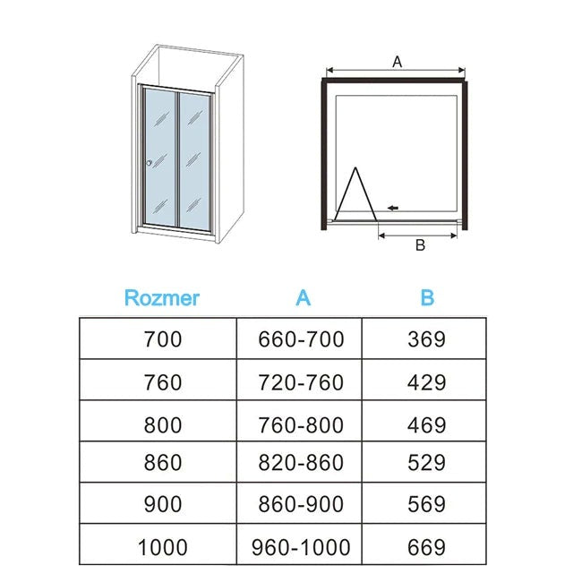 Sprchové dvere zalamovacie, sprchový kút, 5mm NANO sklo, Výška 185cm.