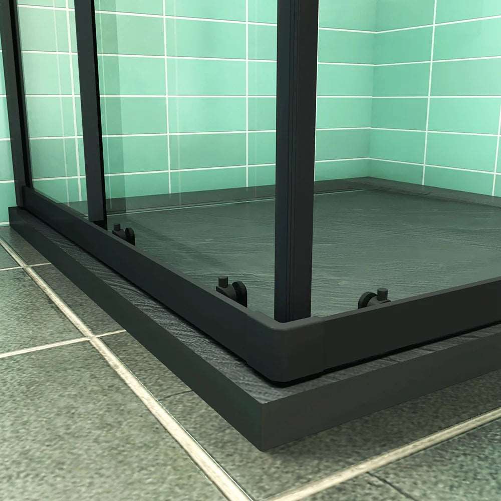 Sprchový kút 90x90 cm čierny s posuvnými dverami, NANO sklo, moderný dizajn do kúpeľne