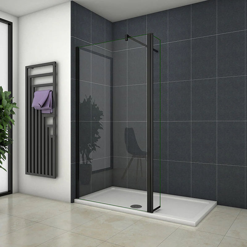 Sprchová zástena walk-in čierna s 8mm NANO čírym sklom, otočný panel 40cm, moderný dizajn, vhodná pre rôzne rozmery od 50 do 160 cm, univerzálna montáž na ľavú/pravú stranu, leštený hliníkový profil odolný voči korózii