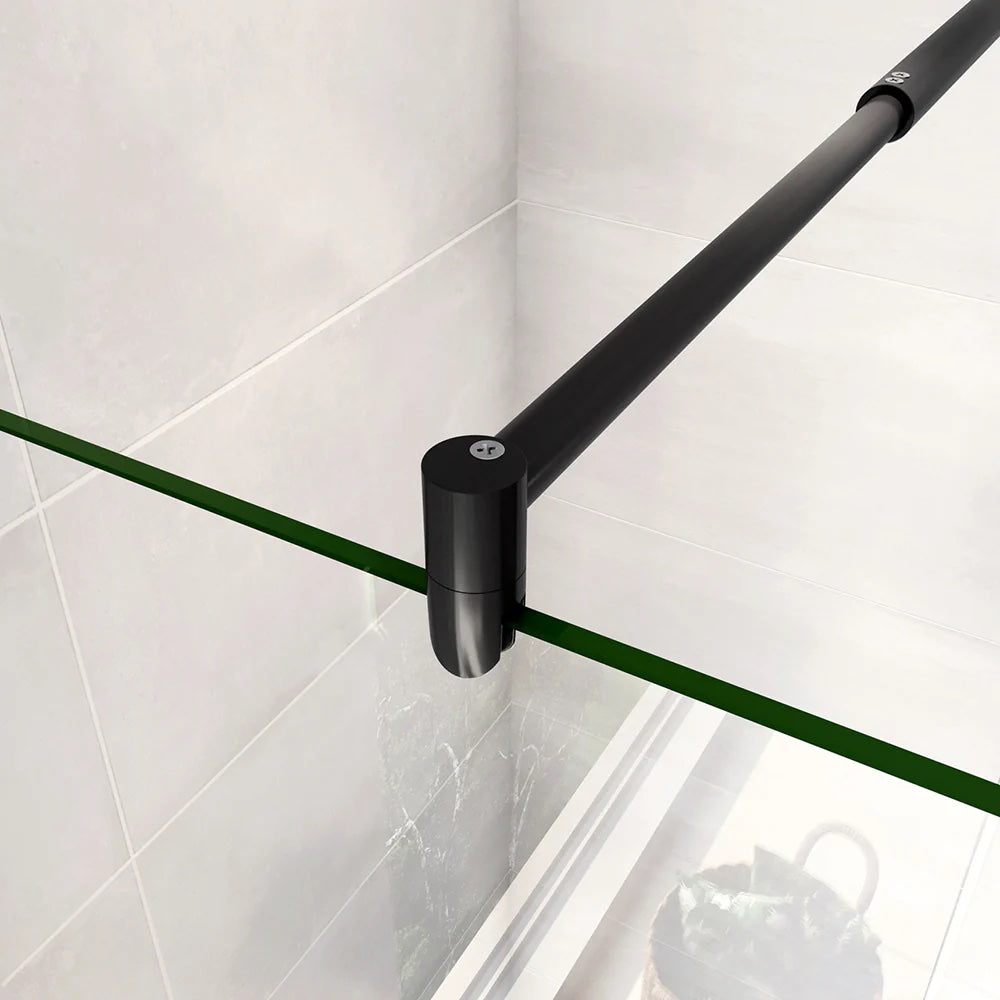 Sprchová zástena walk-in čierna s 8mm NANO čírym sklom, otočný panel 40cm, moderný dizajn, vhodná pre rôzne rozmery od 50 do 160 cm, univerzálna montáž na ľavú/pravú stranu, leštený hliníkový profil odolný voči korózii