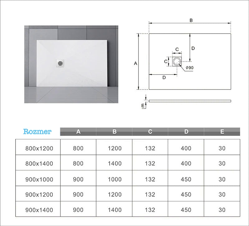 technický nákres a rozpis veľkostí