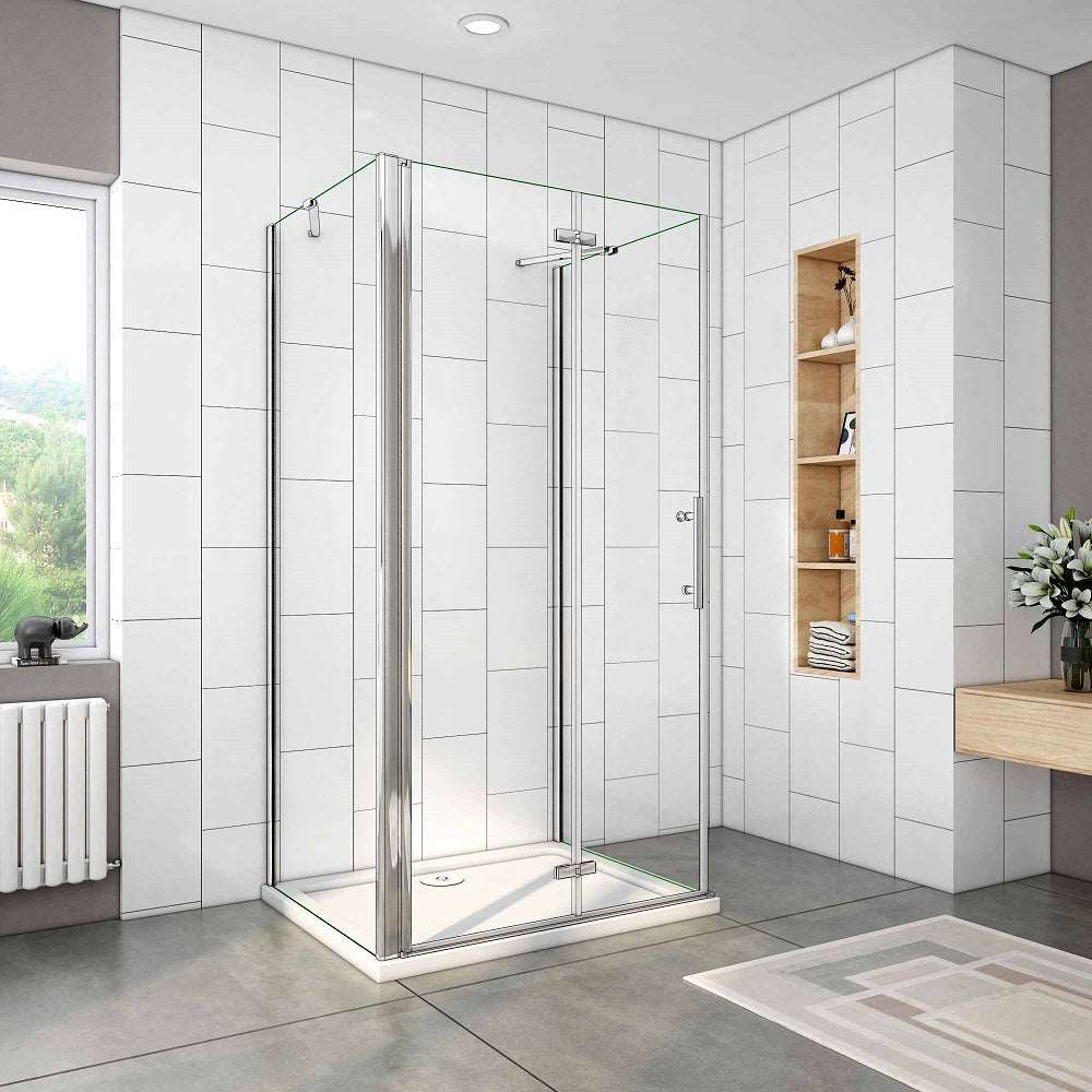 AICA sprchový kút tvar U s zalamovacími dverami, 6mm NANO číre sklo, chrómová farba, bočné panely, výška 195 cm, ideálny do modernej kúpeľne.