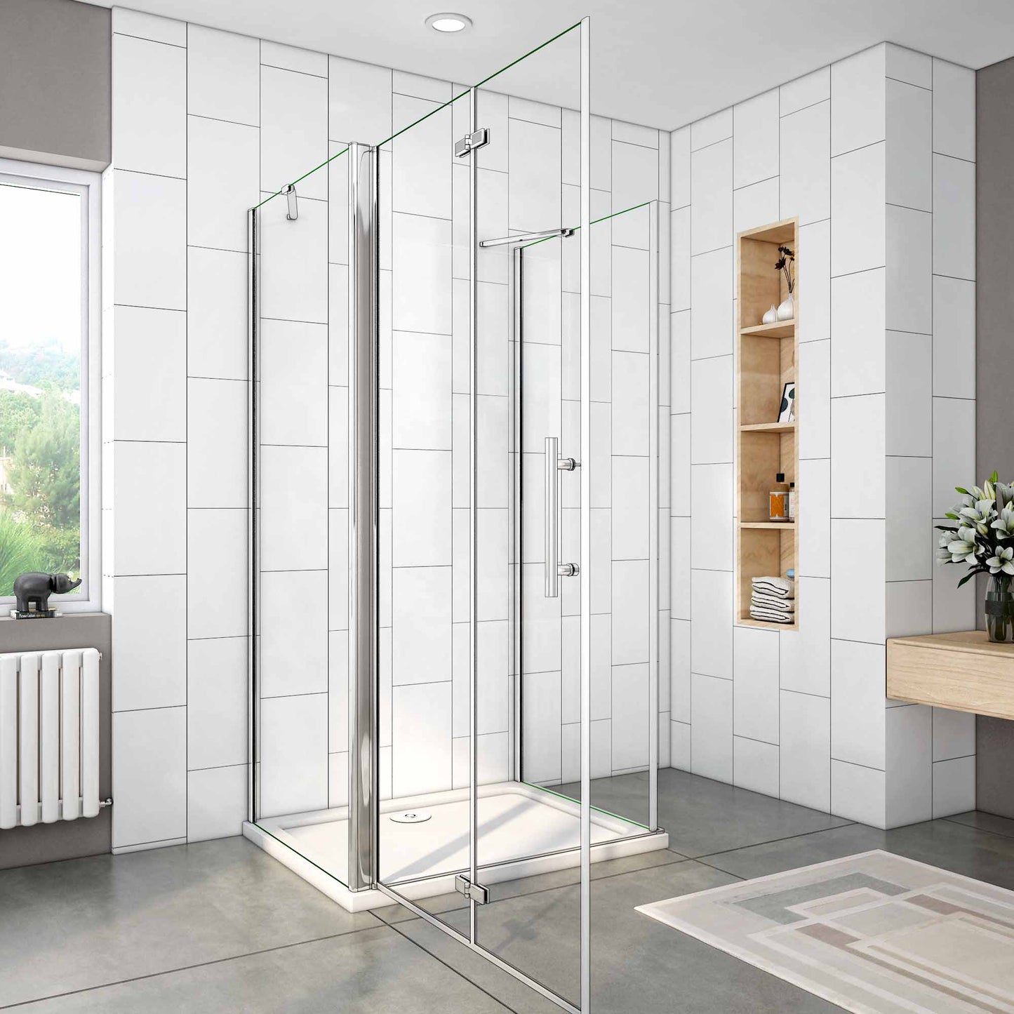 AICA sprchový kút tvar U s zalamovacími dverami, 6mm NANO číre sklo, chrómová farba, bočné panely, výška 195 cm, ideálny do modernej kúpeľne.