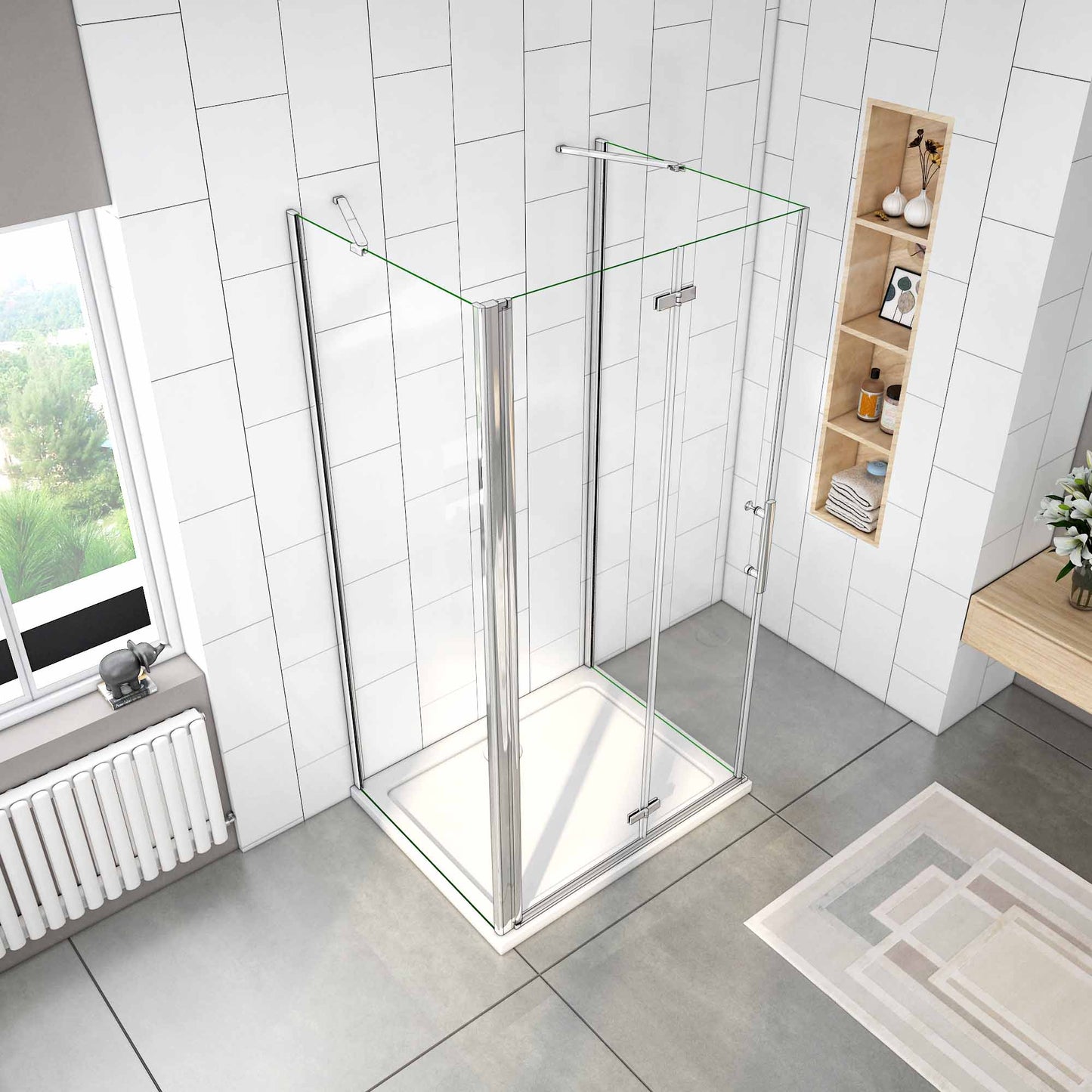 AICA sprchový kút tvar U s zalamovacími dverami, 6mm NANO číre sklo, chrómová farba, bočné panely, výška 195 cm, ideálny do modernej kúpeľne.