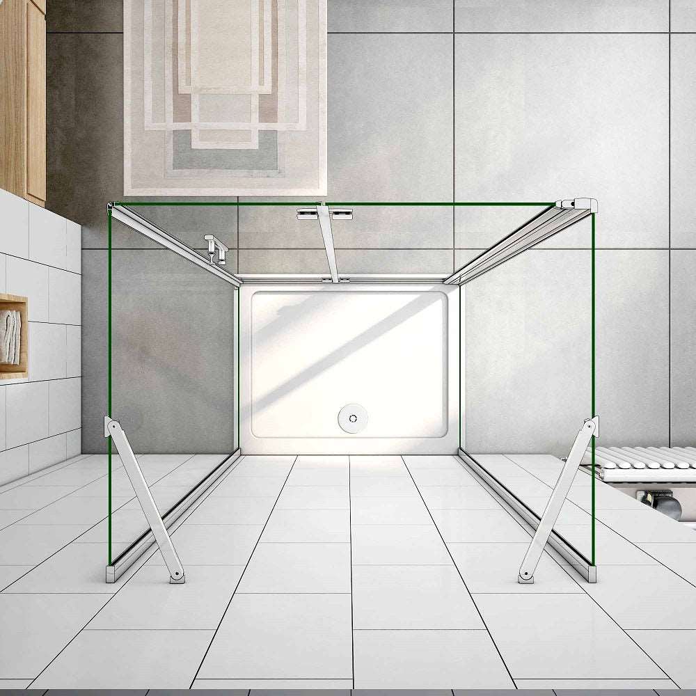 AICA sprchový kút tvar U s zalamovacími dverami, 6mm NANO číre sklo, chrómová farba, bočné panely, výška 195 cm, ideálny do modernej kúpeľne.