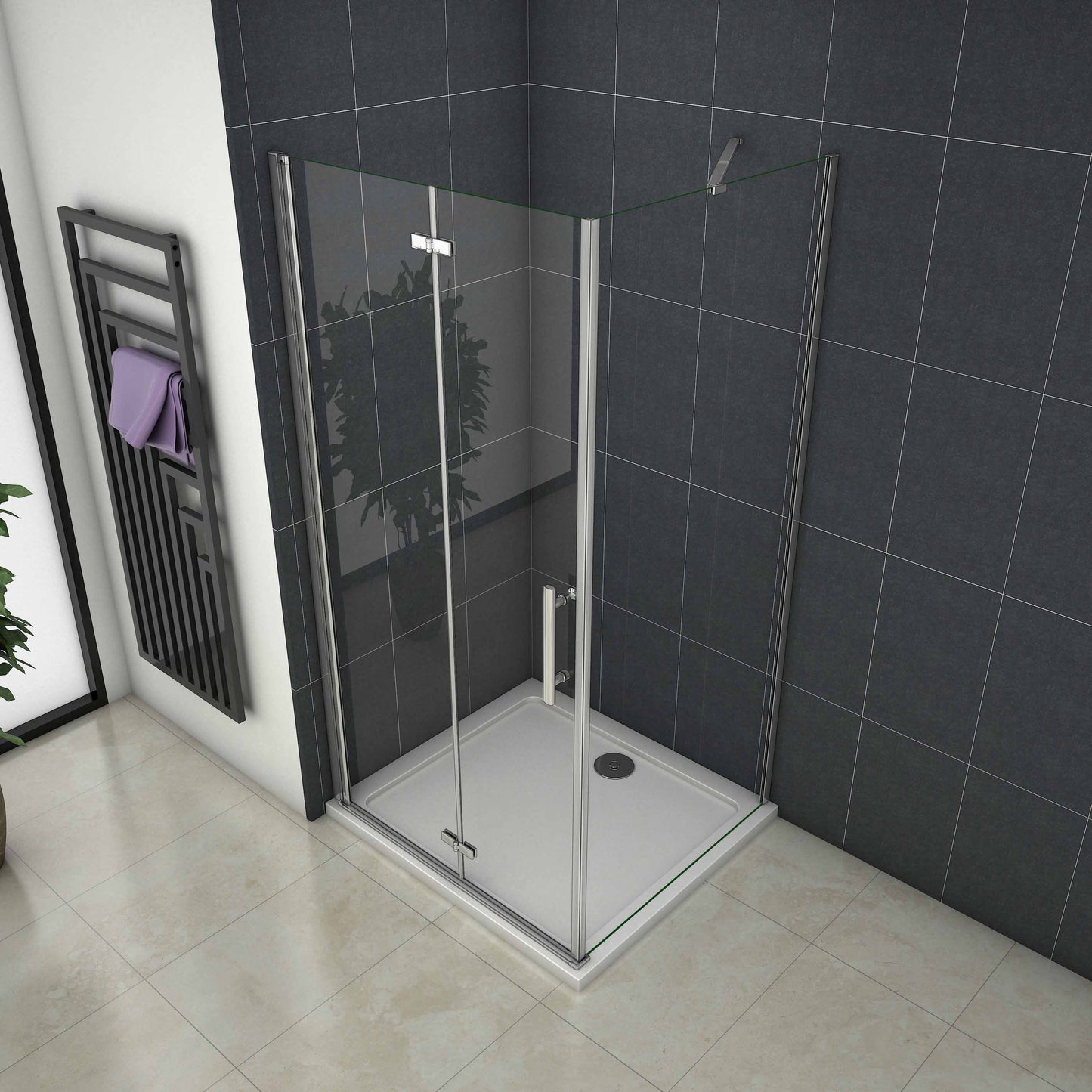 Štvorcový sprchový kút HPK-2E-WAP-S s bočnou stenou, zalamovacími dverami, 6mm NANO číre sklo, chrómový profil, výška 185cm, veľkosť 70-100cm.