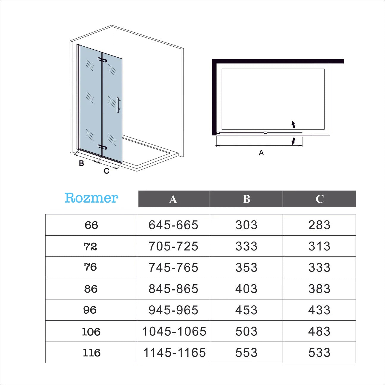 Sprchový kút, sprchové dvere zalamovacie, 6mm NANO sklo.