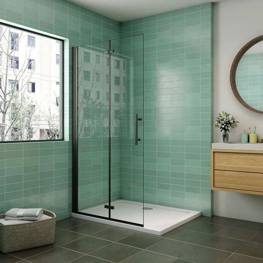 Sprchová zástena walk-in s 6mm NANO sklom, skladacie sprchové dvere čierna farba, bezpečnostné sklo, univerzálna montáž.