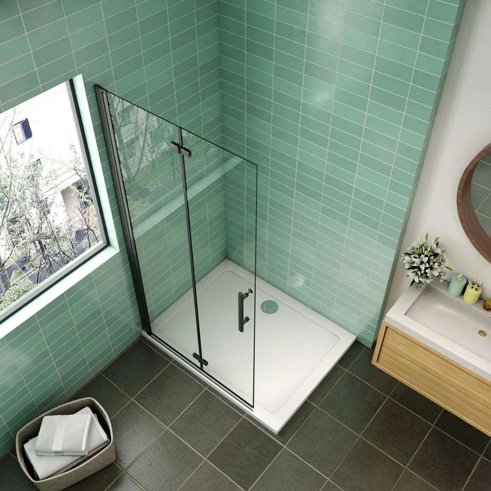Sprchová zástena walk-in s 6mm NANO sklom, skladacie sprchové dvere čierna farba, bezpečnostné sklo, univerzálna montáž.
