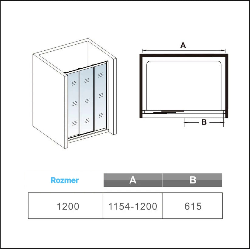 Sprchové dvere posuvné 120x195 cm s 6mm NANO sklom, číre sklo, hliníkový profil, chrómová farba, univerzálna montáž