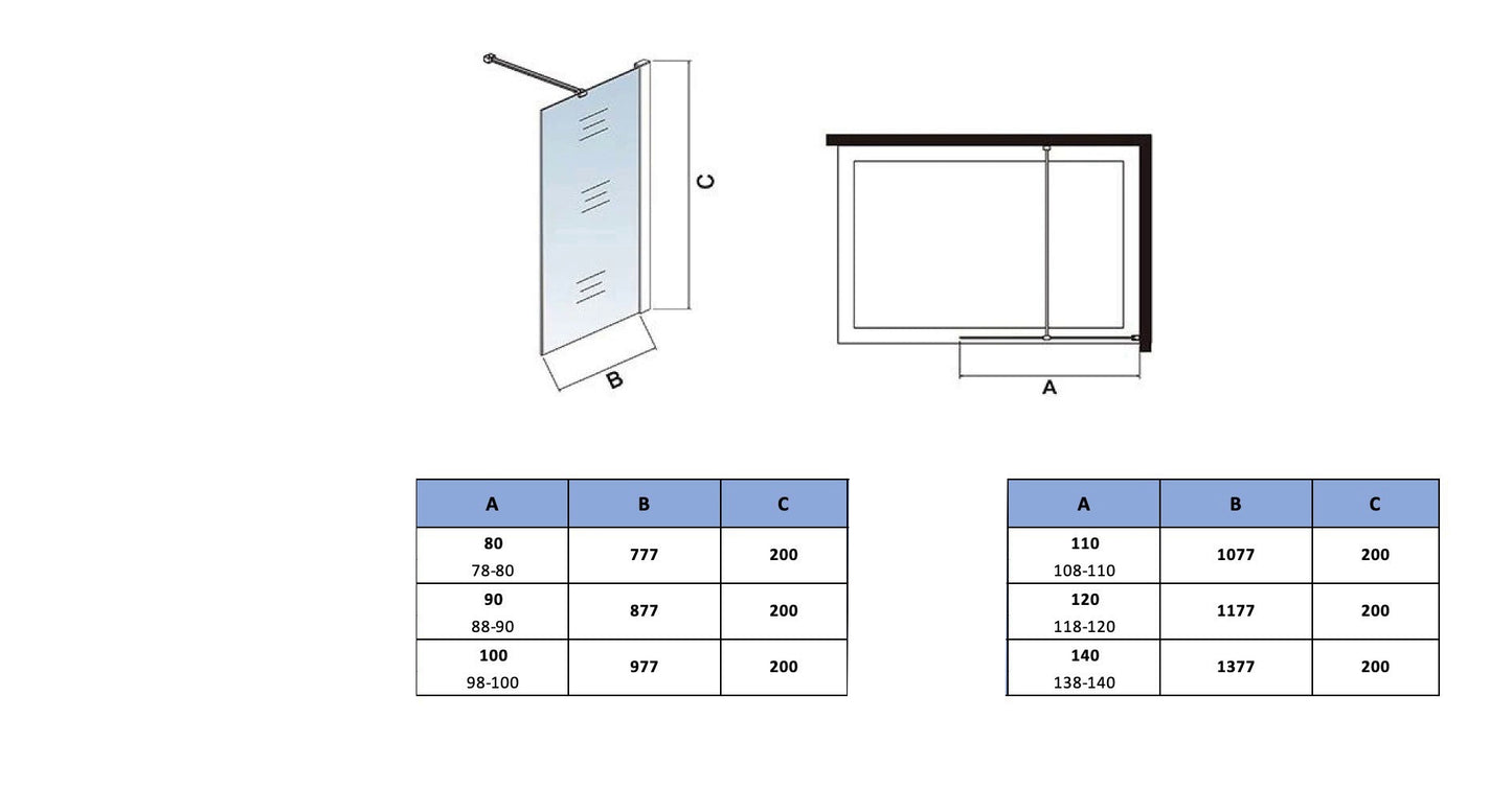 Čierna sprchová zástena AICA WALK-IN PATERN08B, veľkosť od 70-140 cm, 8mm NANO sklo s nepravidelnými čiernymi profilmi, výška 200 cm, moderný dizajn kúpeľne.