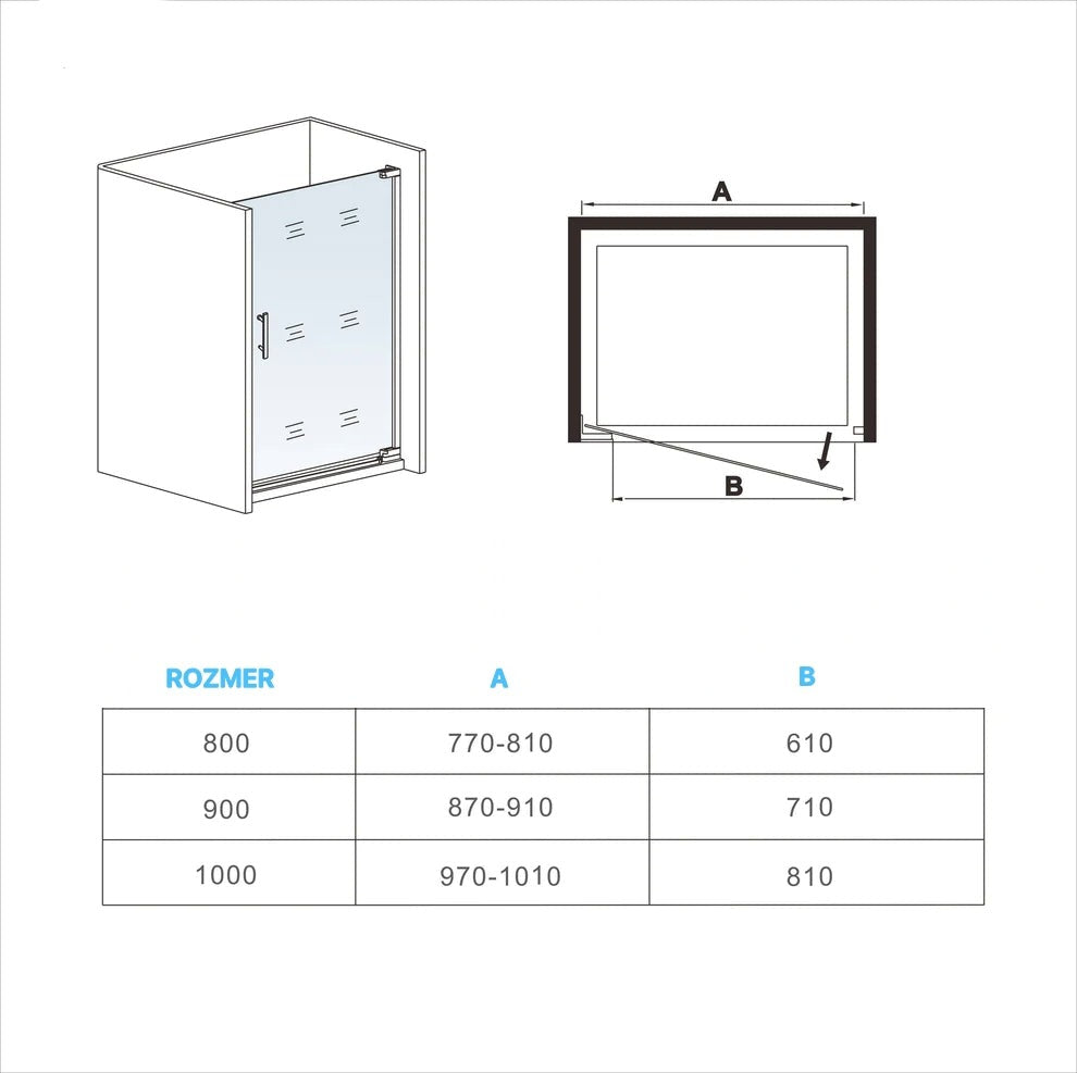 Sprchové dvere do niky, jednokrídlové dvere s 8mm NANO čírym sklom, výška 185 cm, univerzálna montáž Ľ/P, chrómový profil, bezpečnostné sklo ESG