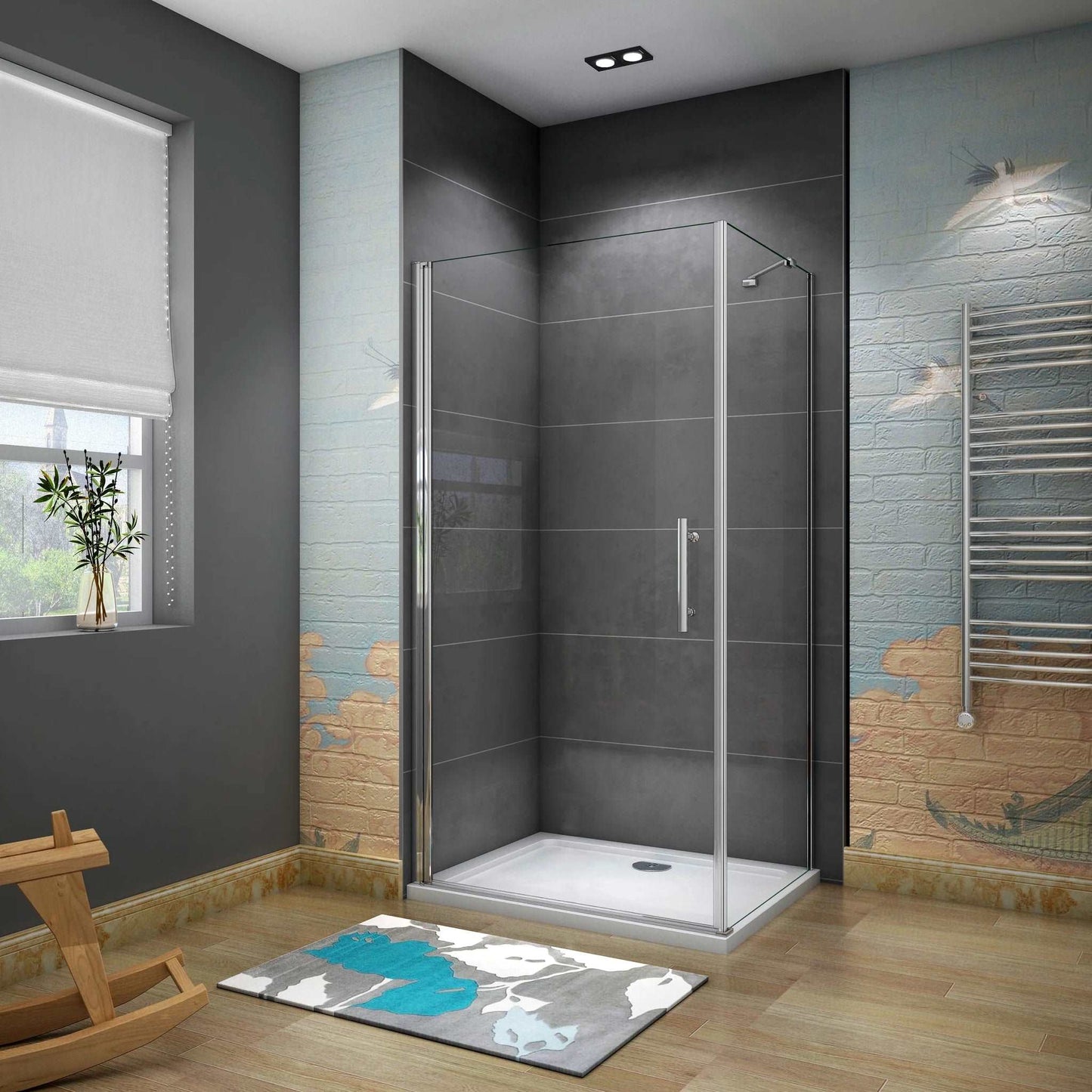 Štvorcový sprchový kút 90x90 s jednokrídlovými dverami, bočný panel, 6mm NANO sklo, chrómová konštrukcia, výška 195 cm