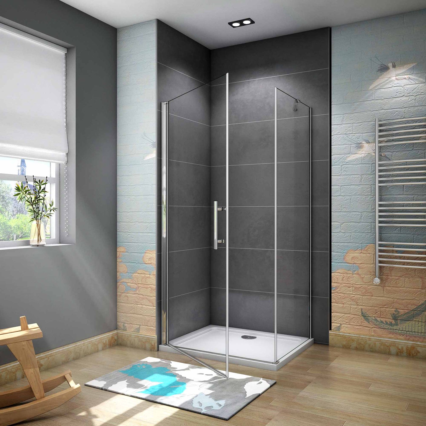 Štvorcový sprchový kút 90x90 s jednokrídlovými dverami, bočný panel, 6mm NANO sklo, chrómová konštrukcia, výška 195 cm