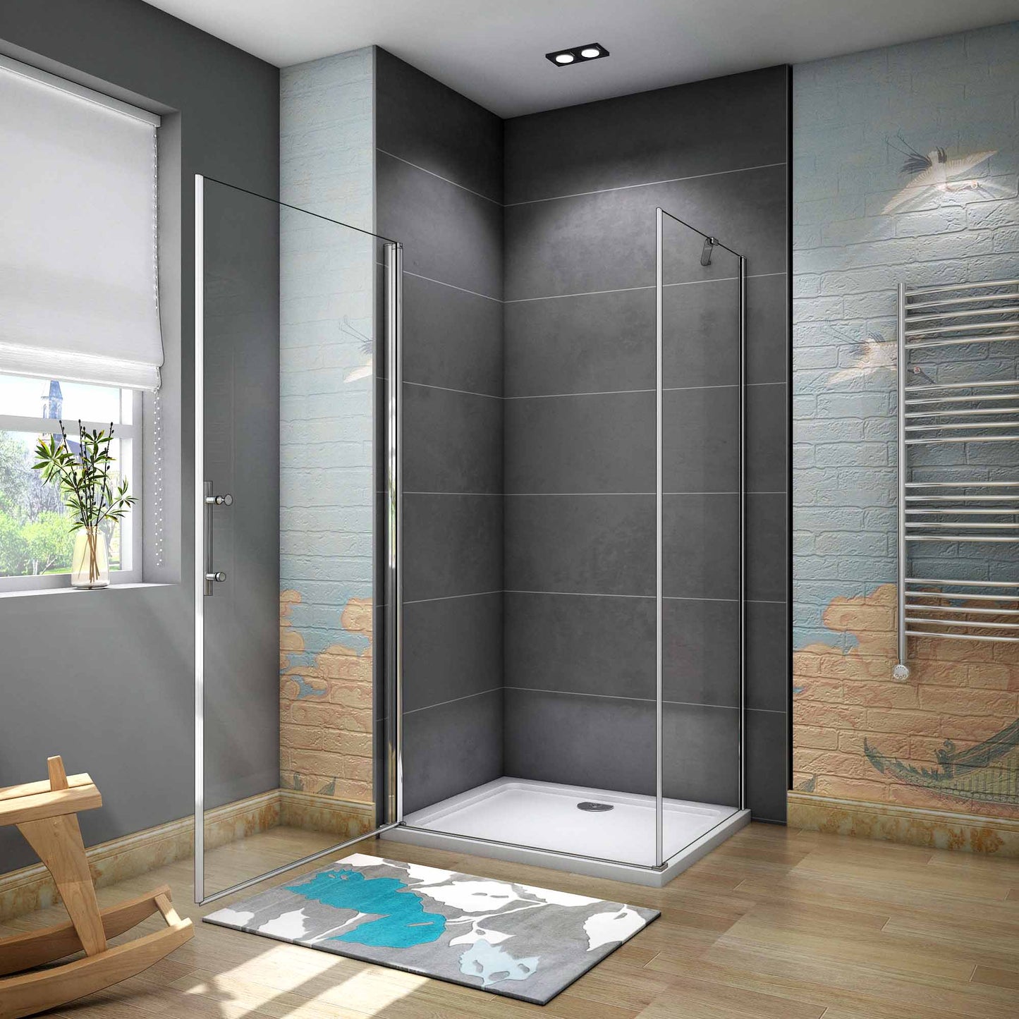 Štvorcový sprchový kút 90x90 s jednokrídlovými dverami, bočný panel, 6mm NANO sklo, chrómová konštrukcia, výška 195 cm