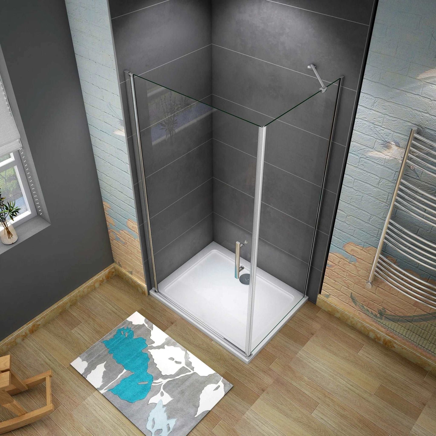 Štvorcový sprchový kút 90x90 s jednokrídlovými dverami, bočný panel, 6mm NANO sklo, chrómová konštrukcia, výška 195 cm