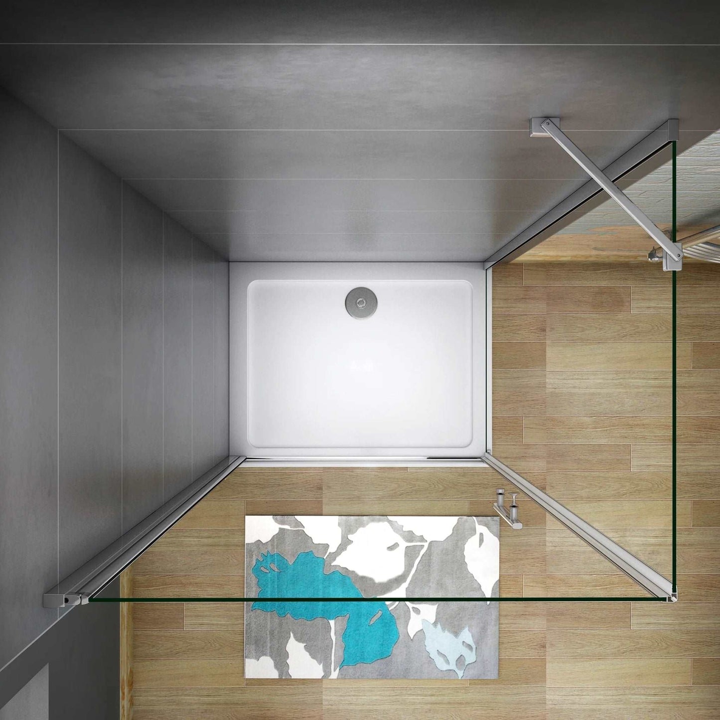 Štvorcový sprchový kút 90x90 s jednokrídlovými dverami, bočný panel, 6mm NANO sklo, chrómová konštrukcia, výška 195 cm