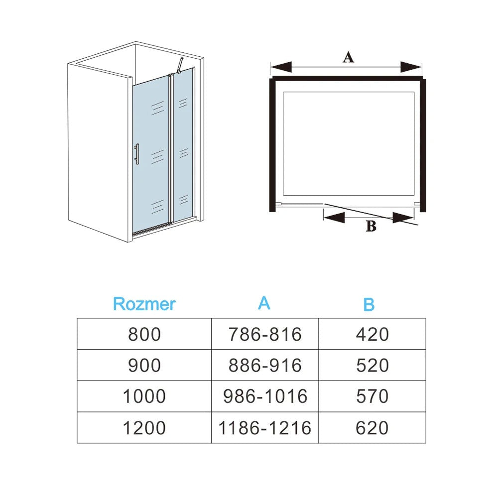Jednokrídlové sprchové dvere 6mm číre NANO sklo, univerzálna montáž Ľ/P, chrómový hliníkový profil, výška 195cm, bezpečnostné sklo EasyClean.