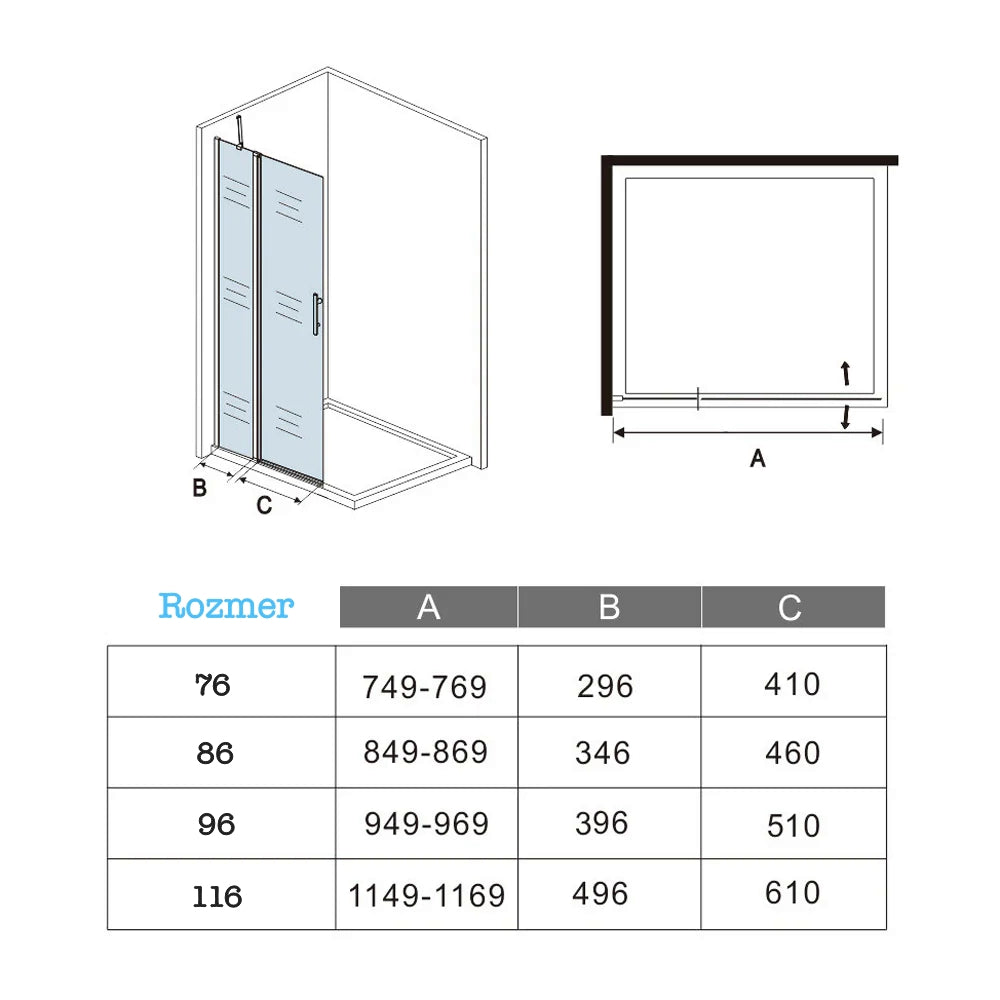 Sprchový kút, sprchové dvere otočné, 6mm NANO sklo.