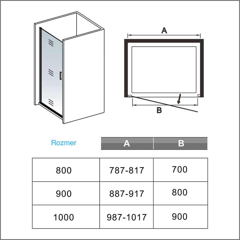 Sprchové jednokrídlové dvere 80-100 cm čierne s NANO sklom a univerzálnou montážou, výška 200 cm