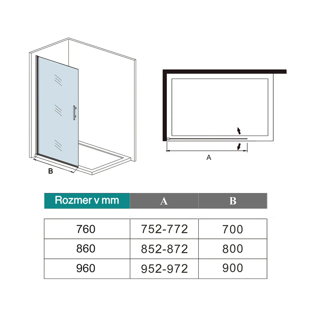 Jednokrídlové sprchové dvere s 8mm NANO sklom a čiernym hliníkovým profilom, vhodné pre moderné sprchové kúty
