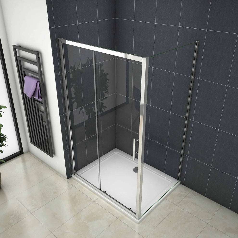 Sprchový kút s posuvnými dverami AICA, NANO číre sklo, bočný panel, chrómový profil, výška 190 cm, nastaviteľné rozmery 100-140 cm