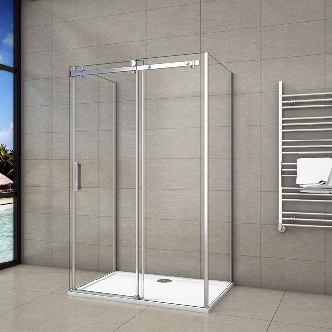 Sprchový kút tvar U s NANO sklom, posuvné dvere, 8mm číre sklo, chrómový profil, 2 bočné panely 80/90 cm, výška 195 cm