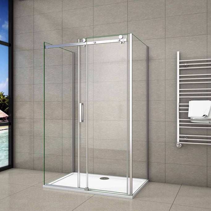 Sprchový kút tvar U s NANO sklom, posuvné dvere, 8mm číre sklo, chrómový profil, 2 bočné panely 80/90 cm, výška 195 cm