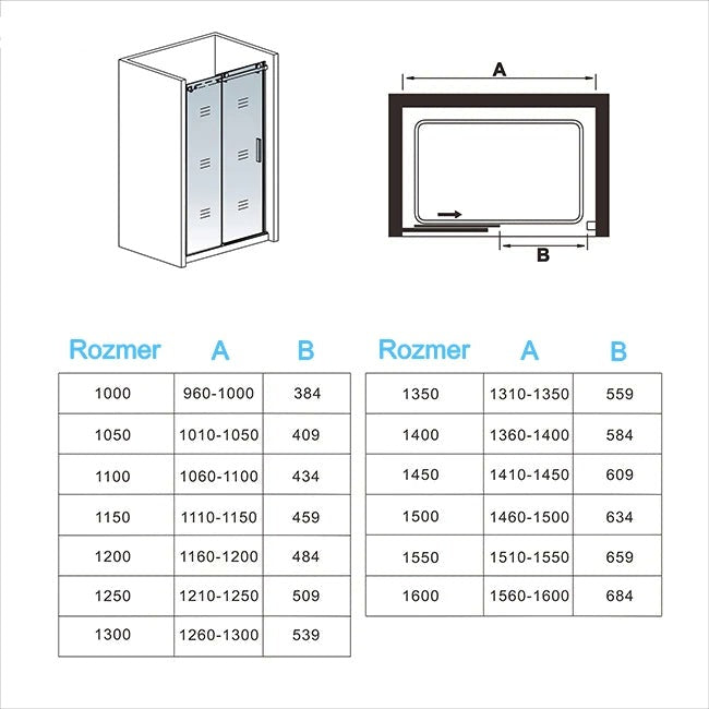 Sprchové posuvné dvere s univerzálnou montážou Ľ/P, číre 8mm NANO sklo, výška 195cm, chrómový profil, ideálne pre moderné kúpeľne