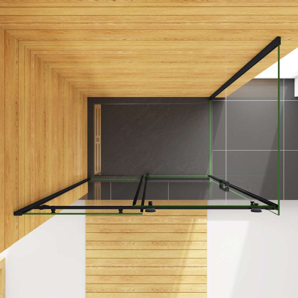 Obdĺžnikový sprchový kút s posuvnými dverami, NANO sklo 8mm, čierny rám, bočný panel, rozmer od 100-140 cm, výška 200 cm