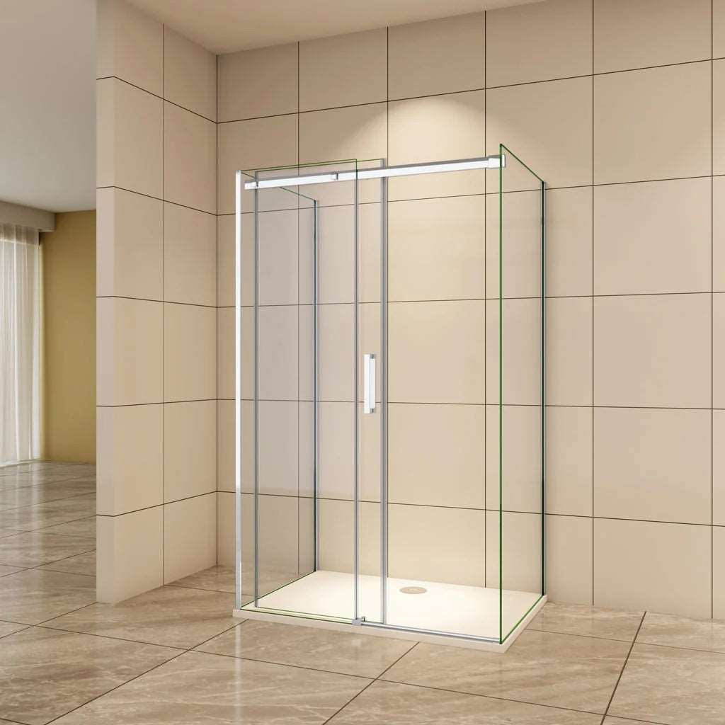 AICA Sprchový kút s posuvnými dverami, 6mm NANO sklo, chrómový profil, bočné panely, tvar U, výška 195 cm