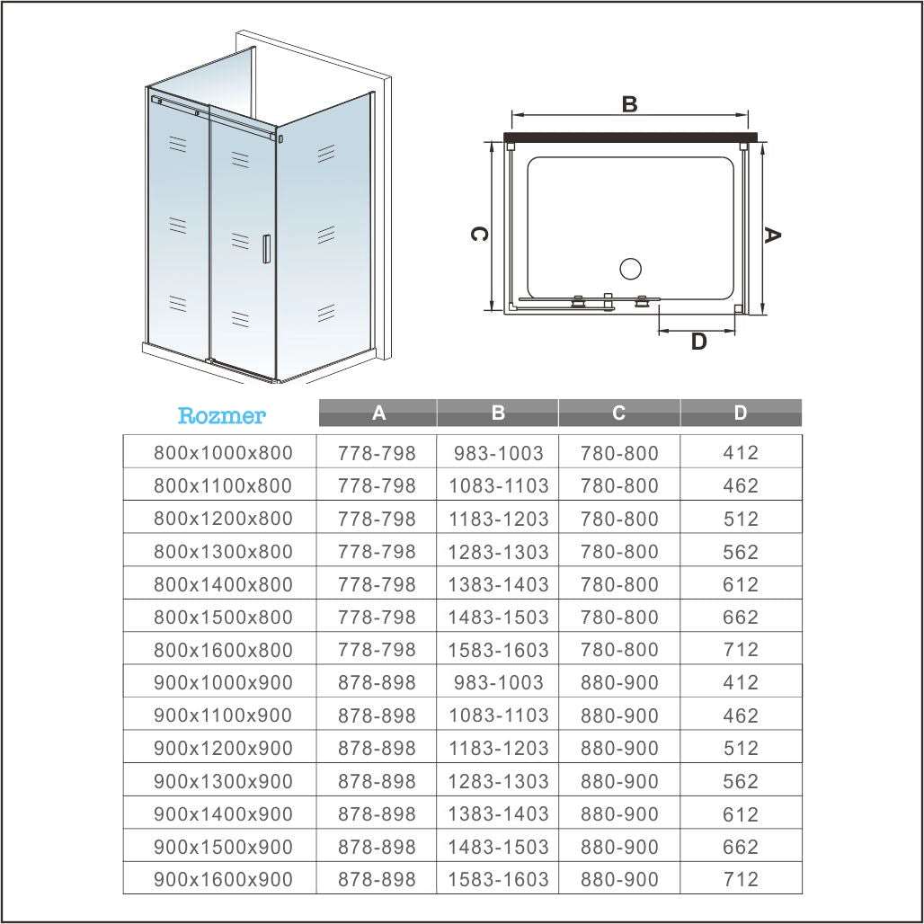 AICA Sprchový kút s posuvnými dverami, 6mm NANO sklo, chrómový profil, bočné panely, tvar U, výška 195 cm