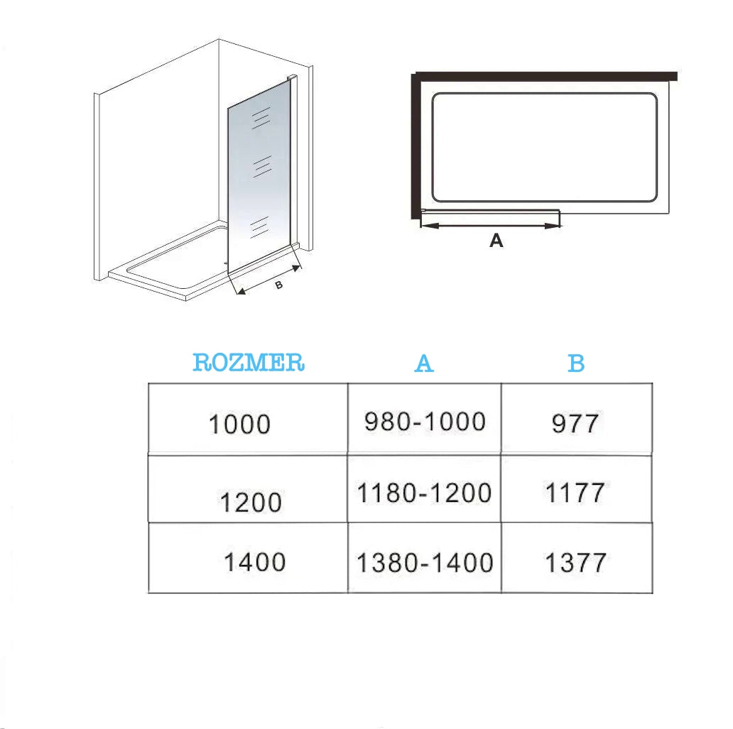 Sprchová zástena WALK-IN na mieru, 10mm čierne dymové NANO sklo, čierny hliníkový profil, výška 200 cm.