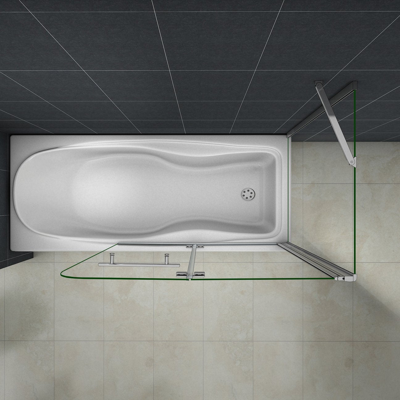 Sklopná vaňová zástena chrómová s bočným panelom, 6mm NANO číre sklo, vešiak na uterák, výška 140cm, 2-dielna, moderný dizajn do kúpeľne.