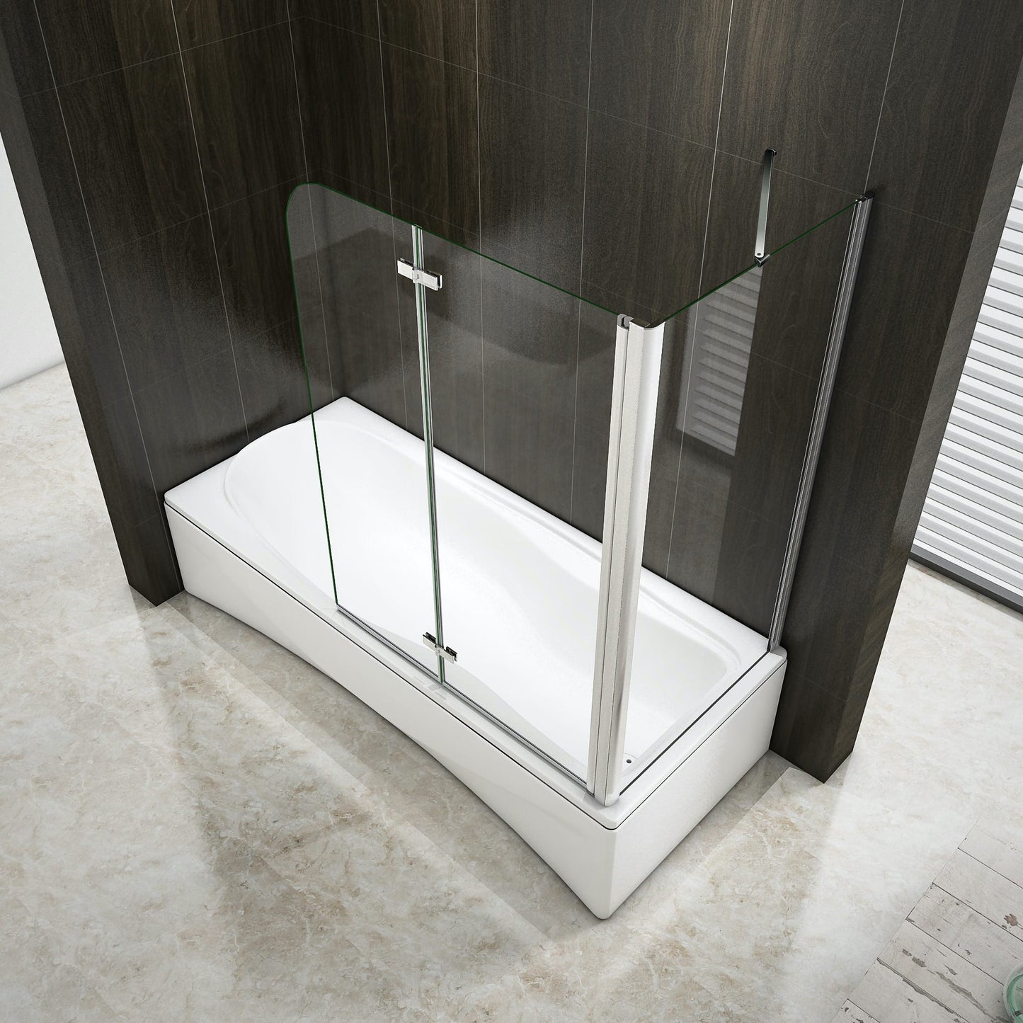 Sklopná vaňová zástena chrómová s bočným panelom, 6mm NANO sklo, výška 140cm, 2-dielna, bezpečnostné sklo do kúpeľne