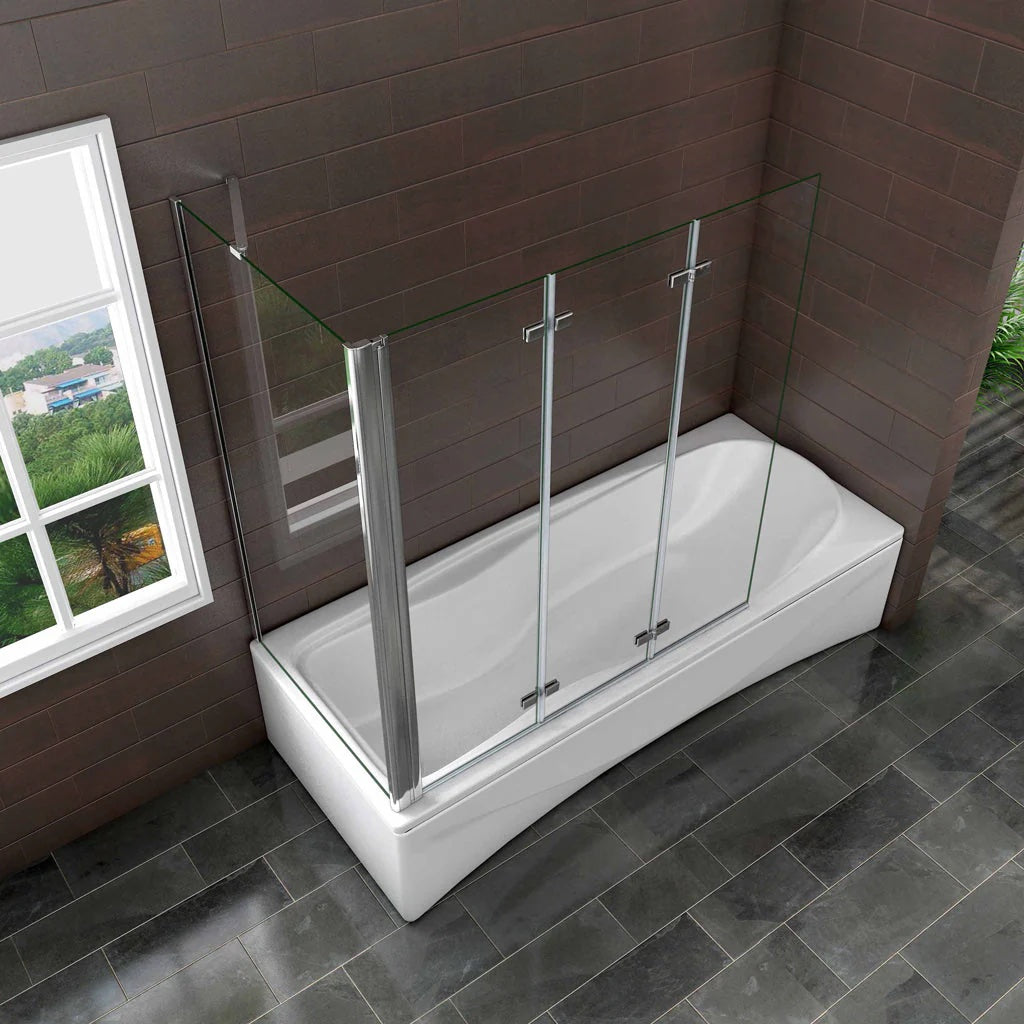 Sklopná vaňová zástena NANO 130x140 cm s bočným panelom, 6mm číre NANO sklo, chrómový profil, moderná kúpeľňová zástena