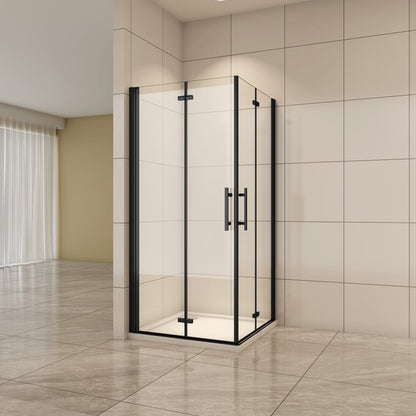 Sprchový kút štvorcový, sprchové dvere zalamovacie, čierne, veľkosť od 70-120cm, 6mm NANO sklo, Výška 195cm