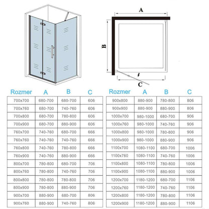 AICA Sprchový kút obdĺžnikový 2HPKEWAPE95, bočný panel, sprchové dvere zalamovacie, veľkosť od 70-120cm, 6mm NANO sklo, Výška 195cm