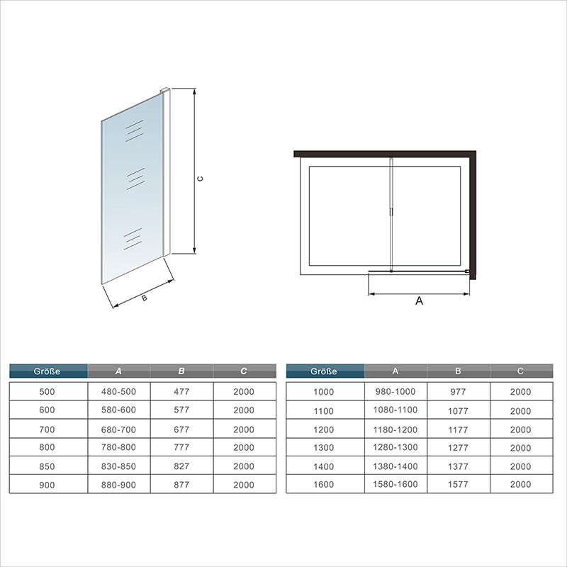 AICA Sprchový kút WALK IN CLEAR08B73, sprchová zástena, veľkosti od 30-160cm, 8mm NANO sklo, čierna vzpera 73-120cm, Výška 200cm