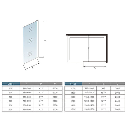 AICA Sprchový kút WALK IN CLEAR08B73, sprchová zástena, veľkosti od 30-160cm, 8mm NANO sklo, čierna vzpera 73-120cm, Výška 200cm