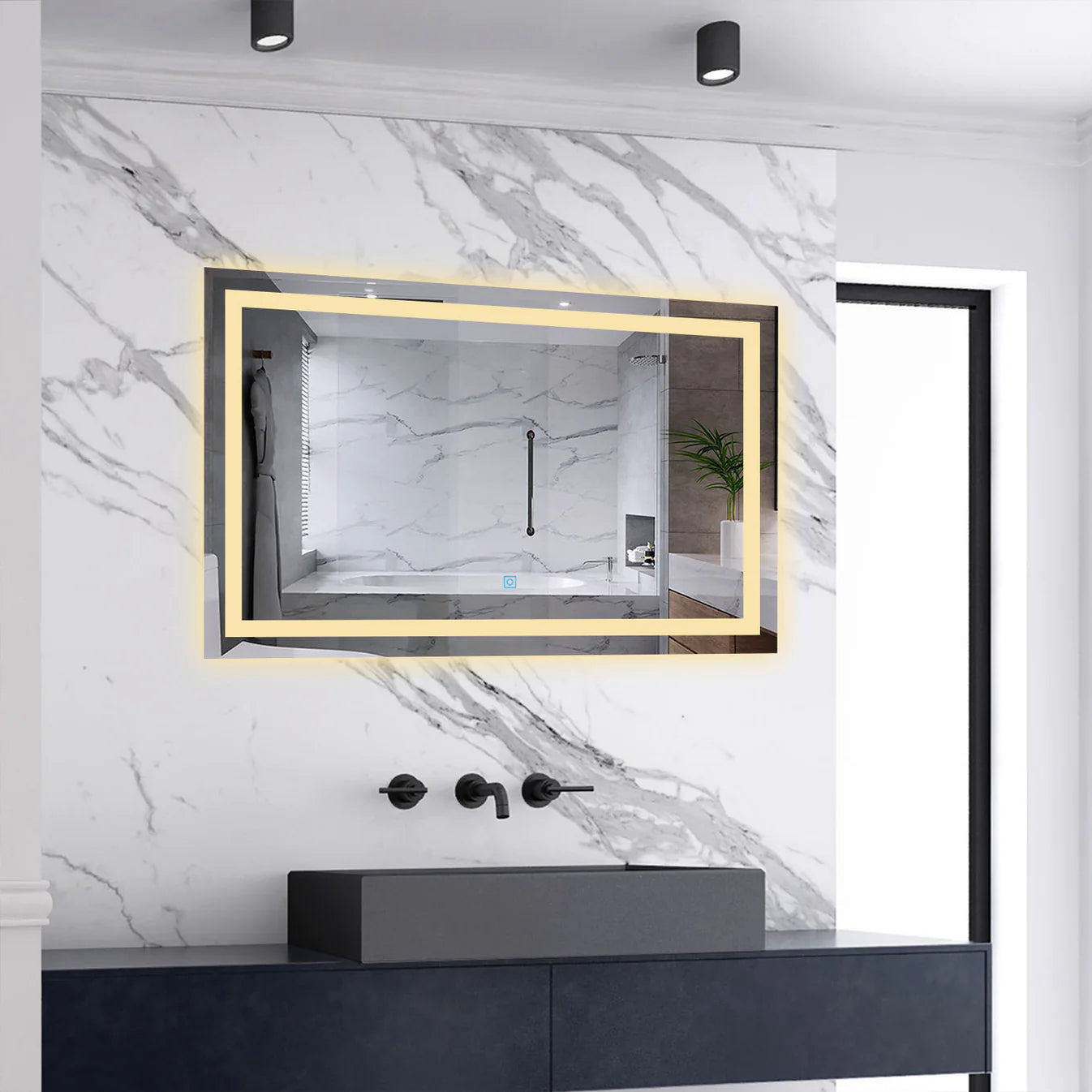 AICA Kúpeľňové LED zrkadlo J-HDS13, veľkosť od 50-160 cm, vykurovacia fólia, 3 farby svetla, pamäťová funkcia, stmievateľné