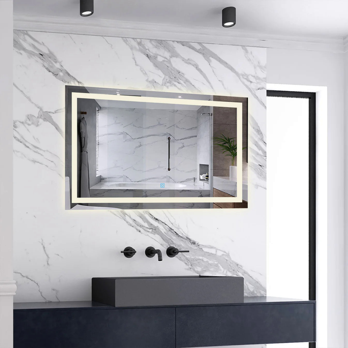 AICA Kúpeľňové LED zrkadlo J-HDS13, veľkosť od 50-160 cm, vykurovacia fólia, 3 farby svetla, pamäťová funkcia, stmievateľné