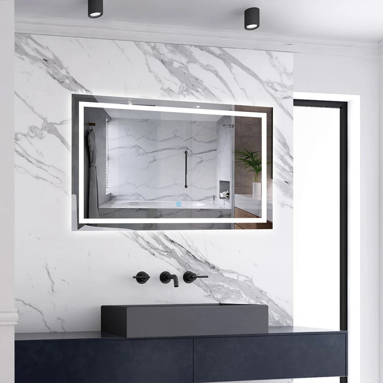 AICA Kúpeľňové LED zrkadlo J-HDS13, veľkosť od 50-160 cm, vykurovacia fólia, 3 farby svetla, pamäťová funkcia, stmievateľné