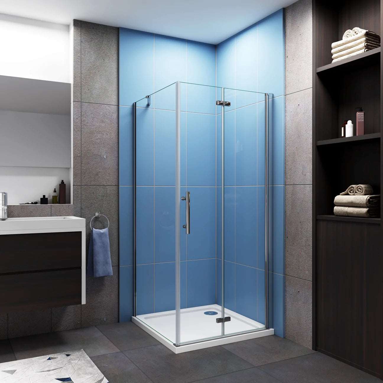 Sprchový kút so zalamovacími dverami, bočný panel, 6mm NANO číre sklo, chróm, výška 195cm, vhodný do priestoru 70-90cm.