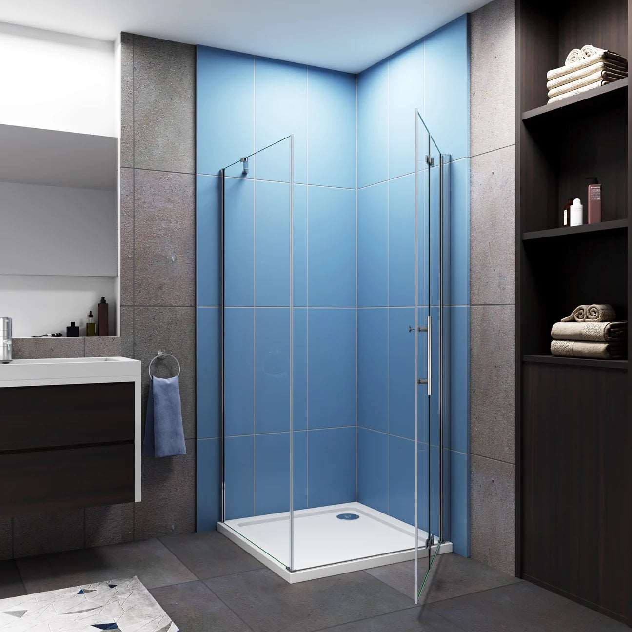 Sprchový kút so zalamovacími dverami, bočný panel, 6mm NANO číre sklo, chróm, výška 195cm, vhodný do priestoru 70-90cm.