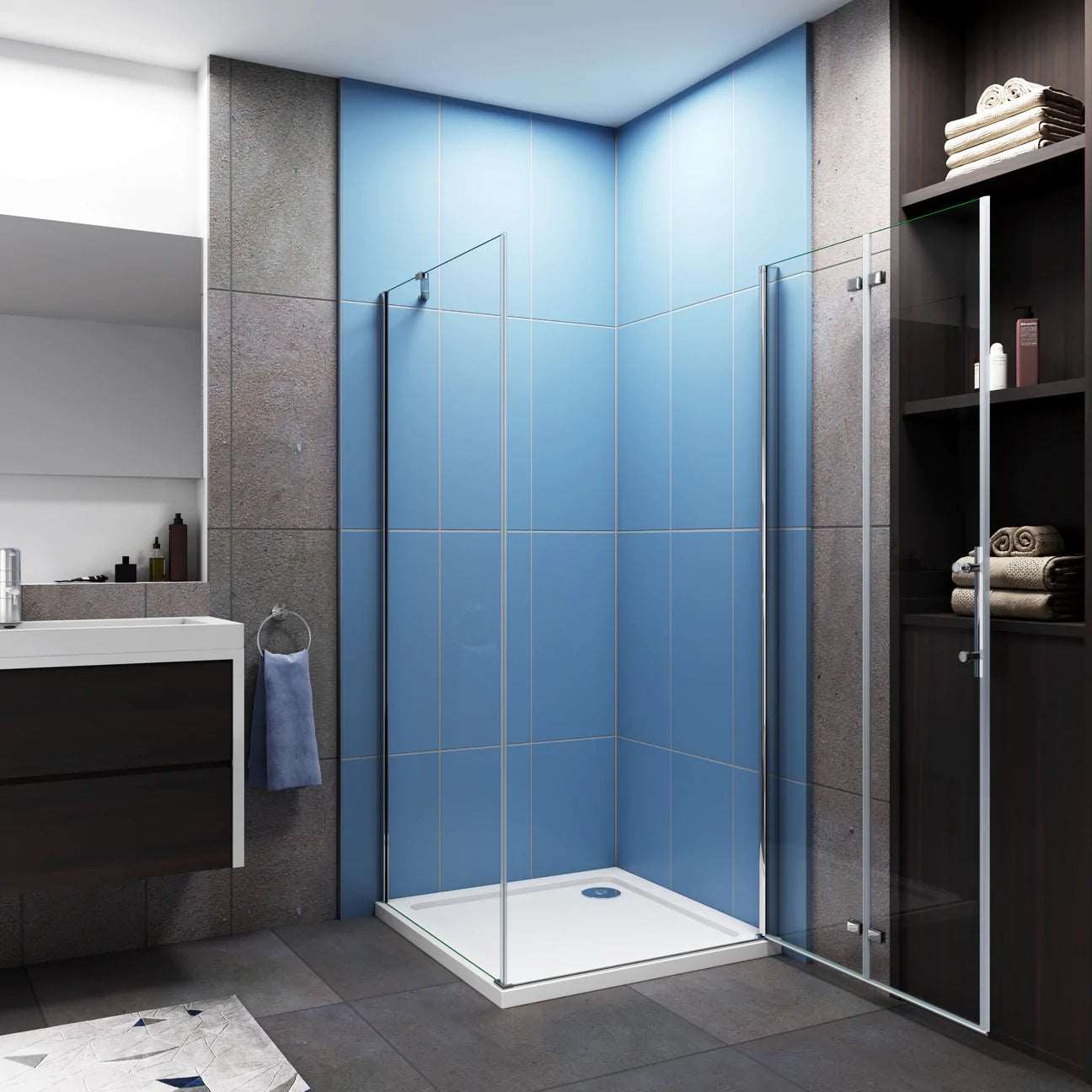Sprchový kút so zalamovacími dverami, bočný panel, 6mm NANO číre sklo, chróm, výška 195cm, vhodný do priestoru 70-90cm.
